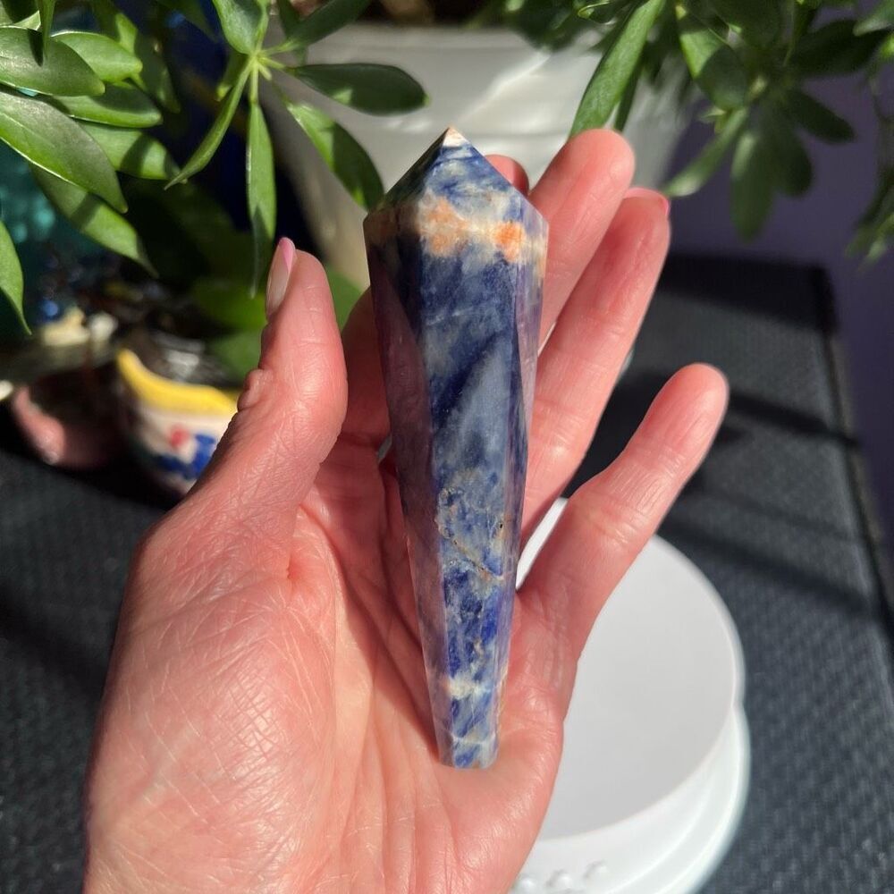 Sodalite Crystal Wand with Rose‎ Gold Stand - Picture 2 of 10